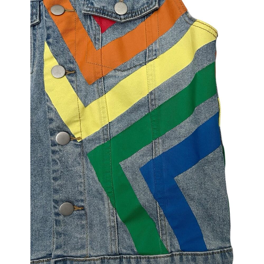 Unisex Rainbow Pride Collection LGBTQ Stonewashed Sleeveless Blue Denim Vest - Picture 6 of 11